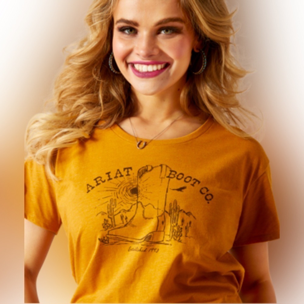 Ariat Boot Co‎ Graphic Tee Mustard Yellow Western T-Shirt Women's Medium